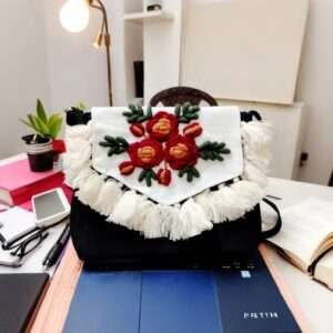 Midnight Blossom Fringe Bag